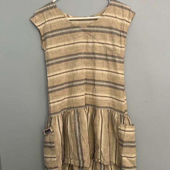 Patagonia Kids Lg Dress Tarkine Stripe Marrow Grey Organic Cotton - Picture 3 of 9